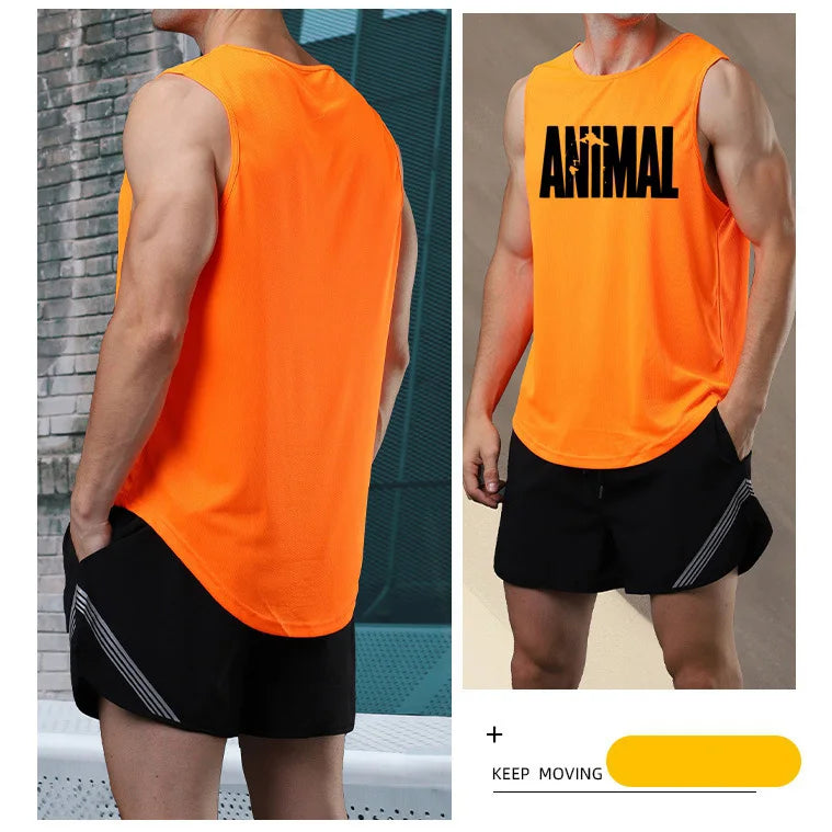 Men's Quick Drying Sleeveless shirt animal Bodybuilding Workout Tank Tops Muscle Fitness Shirts Male Gym Stringer Vest