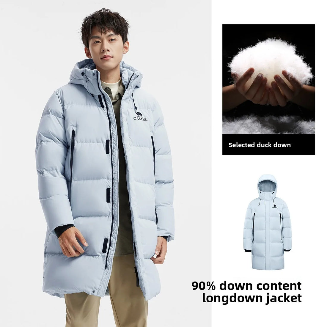 Golden Camel Winter Men Down Jackets Mid-Length Thicken Warm 650FP Duck Down Hooded Ladies Outdoor Camping Coat Hiking Jackets