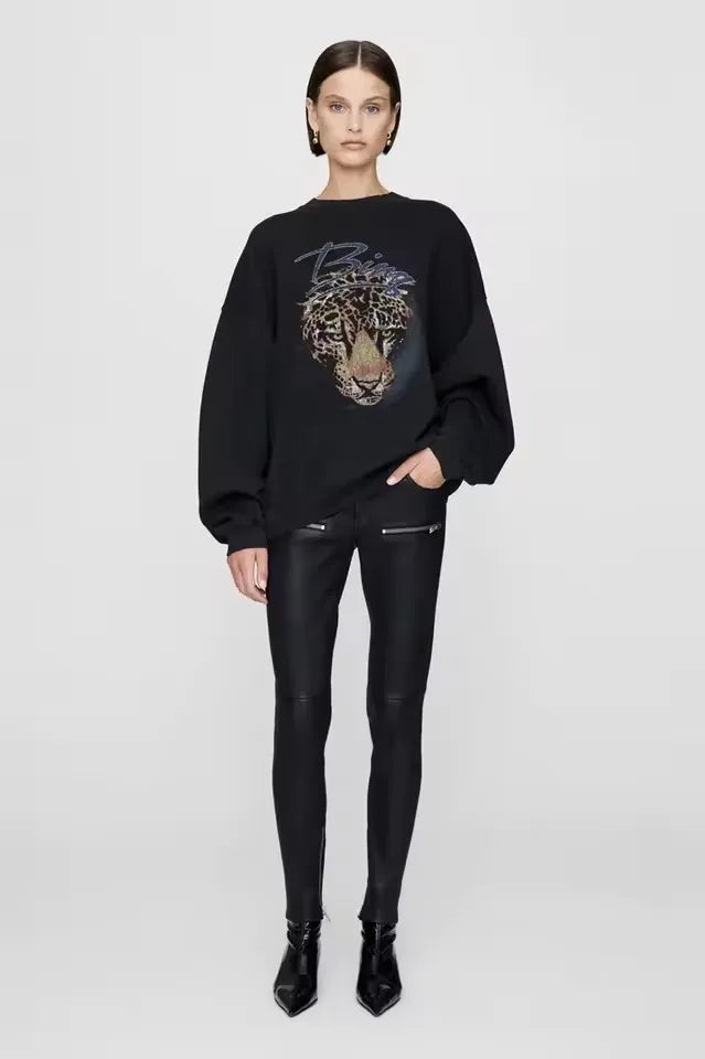 2025 Winter New North American Niche Classic Letter BING Printed Inner Fleece High Neck Loose Women's Sweatshirt - ATFH