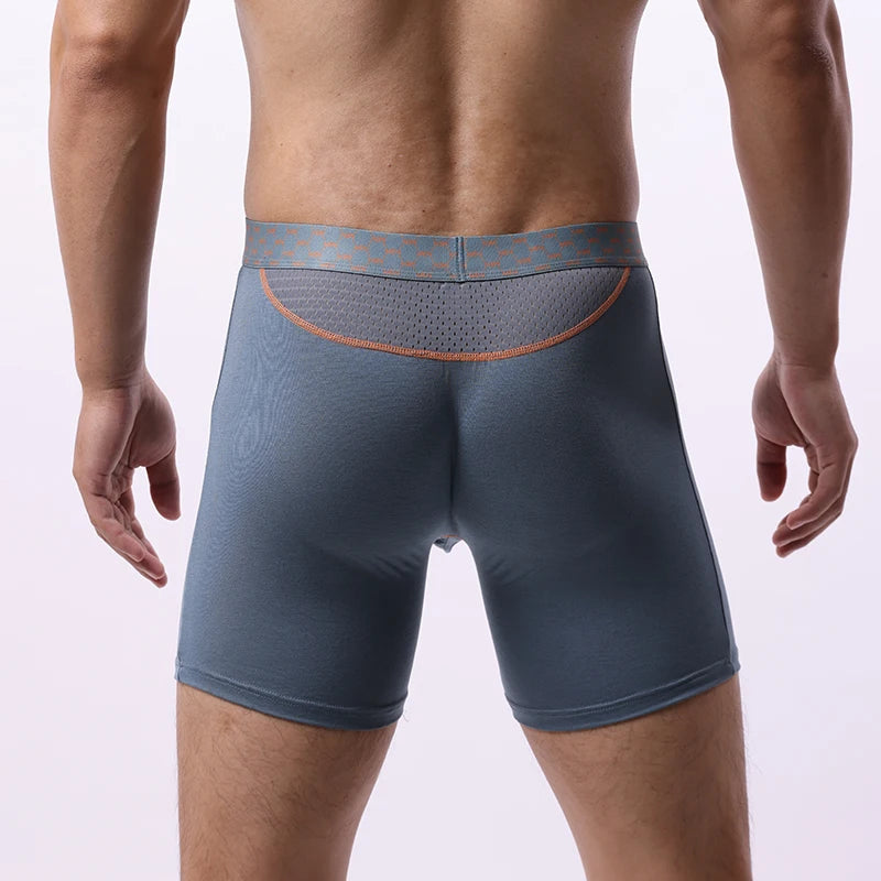 EUR Size Men's Boxer Shorts Underwear Ice Silk Mesh Breathable Panties Sexy U Bulge Pouch Mid-rise Long Leg Underpants Homme
