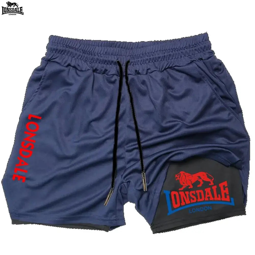 LONSDALE Men's Double Layer Two-in-One Sport Shorts Casual Quick-Drying Breathable Summer Running Clothing Short