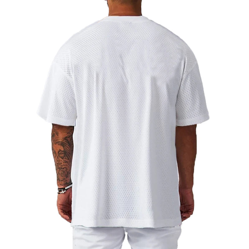 Oversized Loose Short Sleeve Quick Dry Shirt Gym Bodybuilding Breathable Cool Mesh Clothing Mens Fitness Workout Muscle T-shirts ATFH