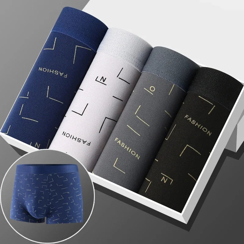 4Pcs/Lot Men's Underwear Sexy Boxer Comfortable Soft Fashion Trend Line Print Intimate Boxer 3D Pouch Sports Breathable Boxers