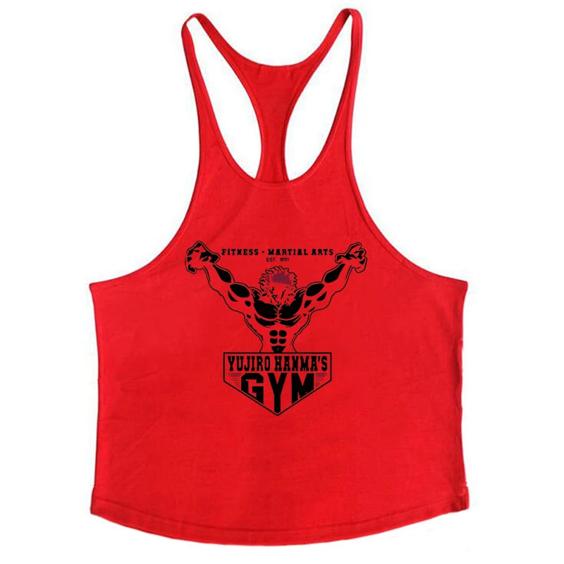 Anime Baki Hanma Print Stringer Tank Top for Men Y-Back Vest Muscle Training Undershirt Athletic Tops Gym Workout Bodybuilding