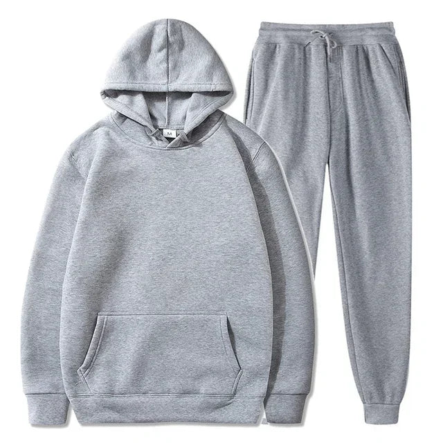 Basic Fleece Hoodies And Sweat Pants Set Men Jogger Set Wholesale Track Suit Sportswear Tracksuits Unisex Ensemble Jogging Homme - ATFH