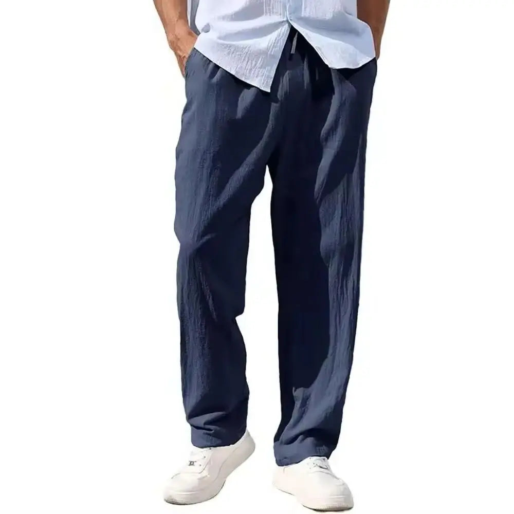 Men's Cotton Linen Pants Straight Leg Lightweight Breathable Comfortable Trousers Beach Style Solid Color Casual Cozy Sweatpants