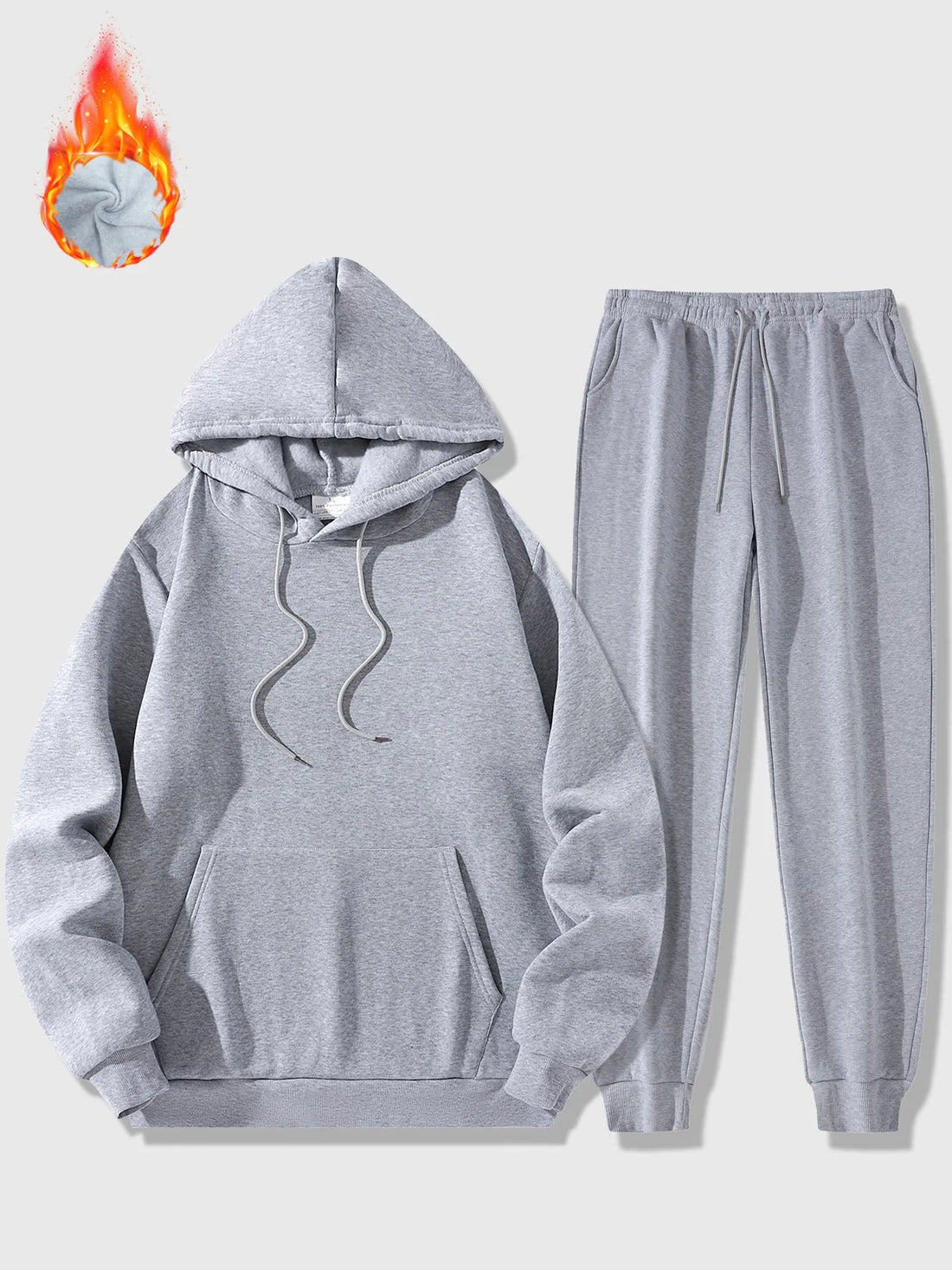 Men's Sports Suit Autumn and Winter Hoodie+pants 2-piece Set Fashionable Solid Color Casual Pullover and Pant Outdoor Sportswear - ATFH