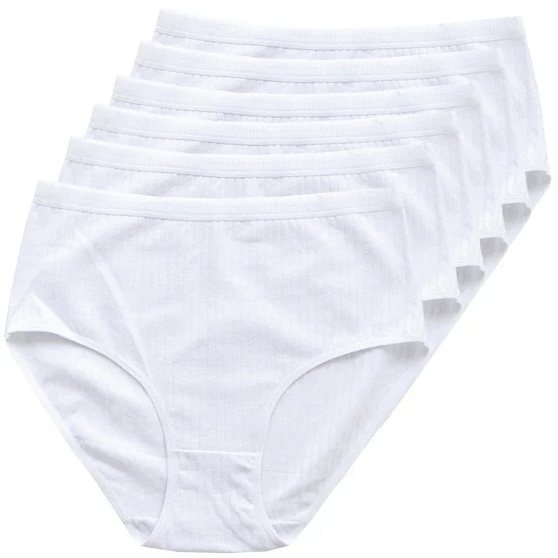 6pcs Cotton Women Panties Lady Plus Size Underwear High Waist Briefs Breathable Solid Color Female Lingerie Shorts