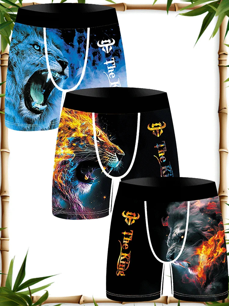 3Pcs Lion Wolf Print Men Underwear Boxers Men's Novelty Underpant Breathable Printed Male Underpants Man Boxer Briefs