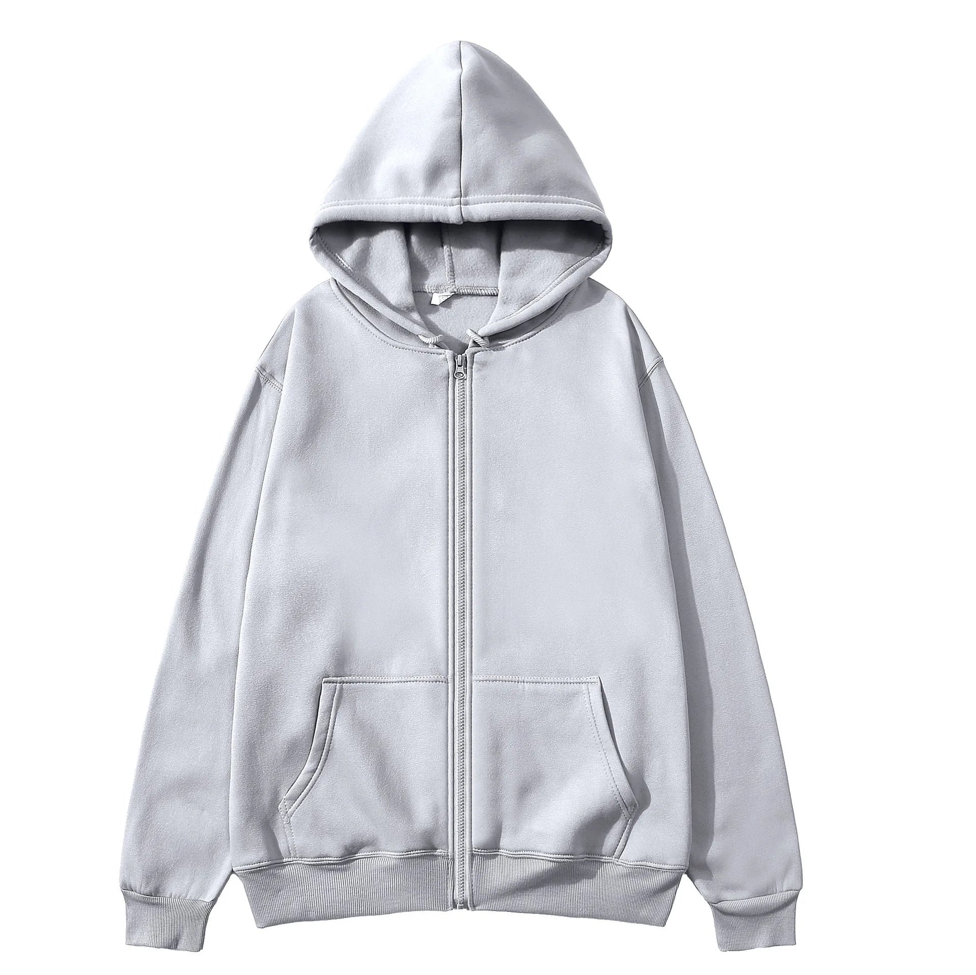 New Autumn/Winter  Men’s Gray Jacket with Hood Long Sleeve Big Pocket Zipper Jacket Coat Woman Loose Casual Outerwear Coat Tops - ATFH