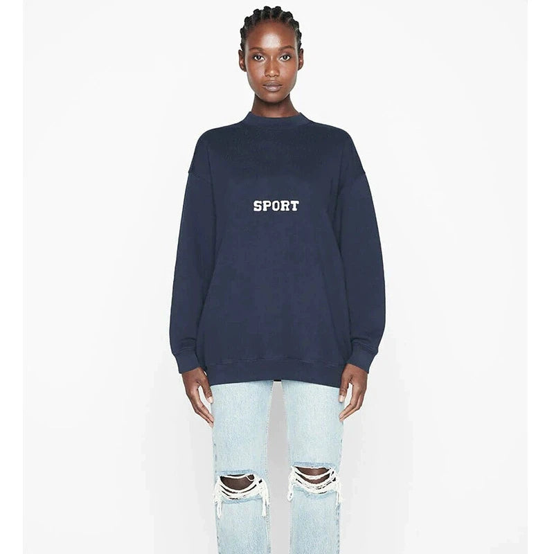 Casual Women Letter Embroidery Sweatshirts Autumn Cotton Loose Long Sleeve Hoodies Female Vintage Streetwear Oversize Pullovers - ATFH