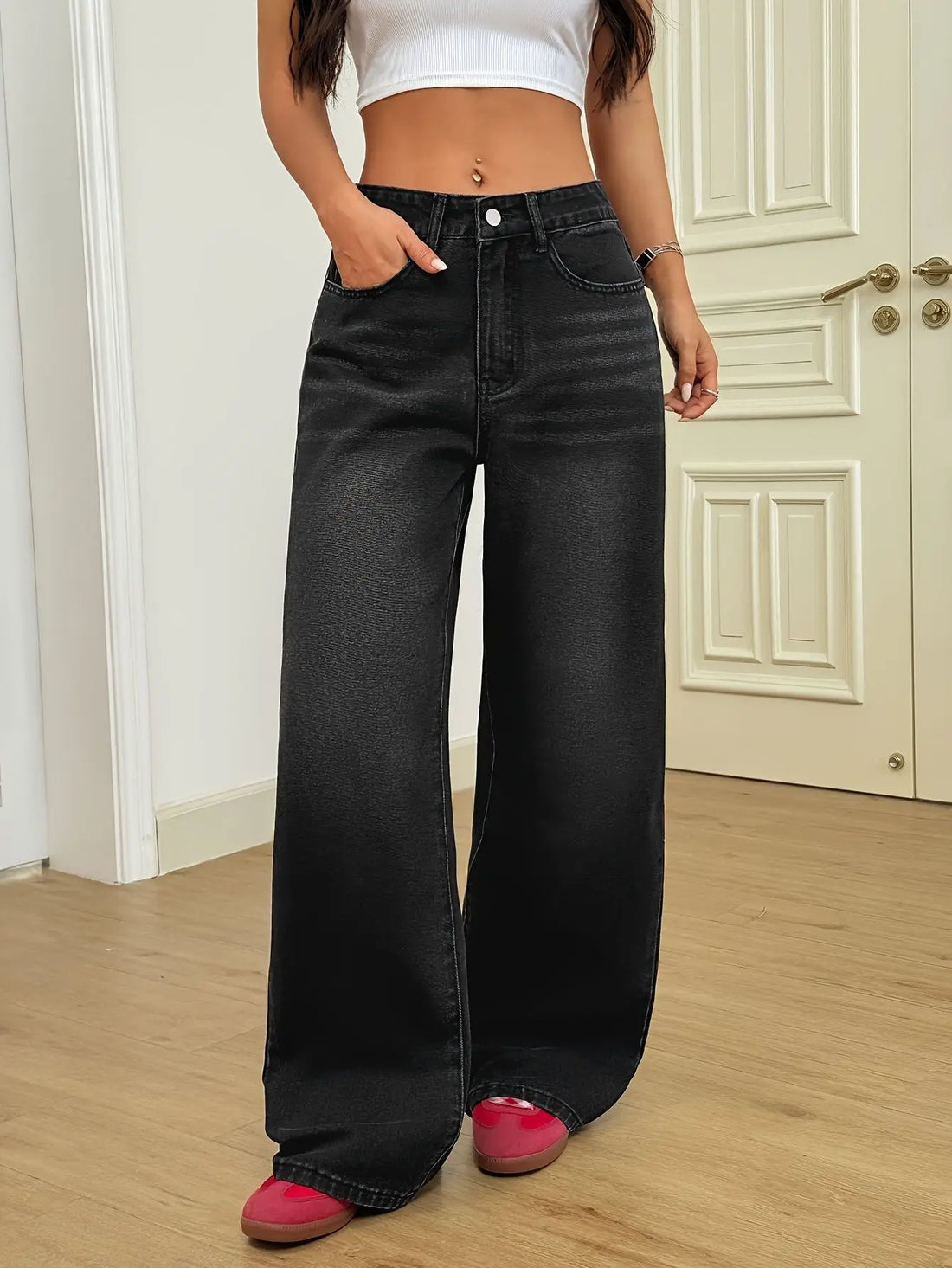 Retro High Waist Jeans Women's Fashion Y2K Straight Loose Denim Trousers Casual Vintage Washed Black Gary Girls Casual Pants