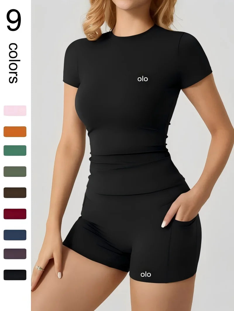 2026 New Sports and Fitness Clothing - Tight Top, Hip Lifting Shorts, Naked Yoga Clothing, Split Set - Women's Yoga Sports Set