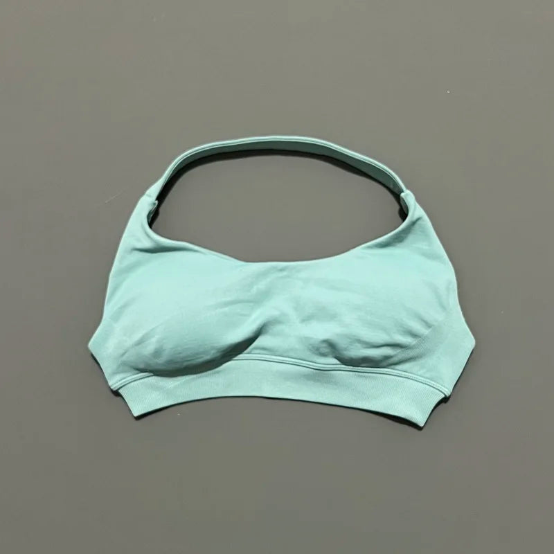 Histello Sports Bra Women Seamless Halter Clothes Neck Strap Padded Yoga Top Gym Backless Bra Running Sportswear Workout Tops - ATFH