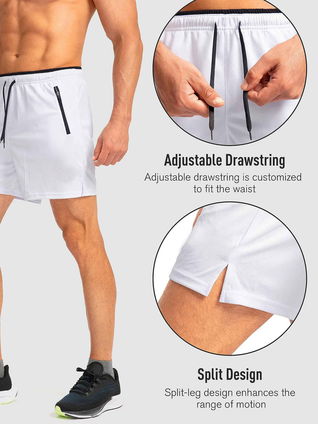 Men's running shorts with zippered pockets, quick-dry, suitable for gym workouts, 5-inch men's shorts