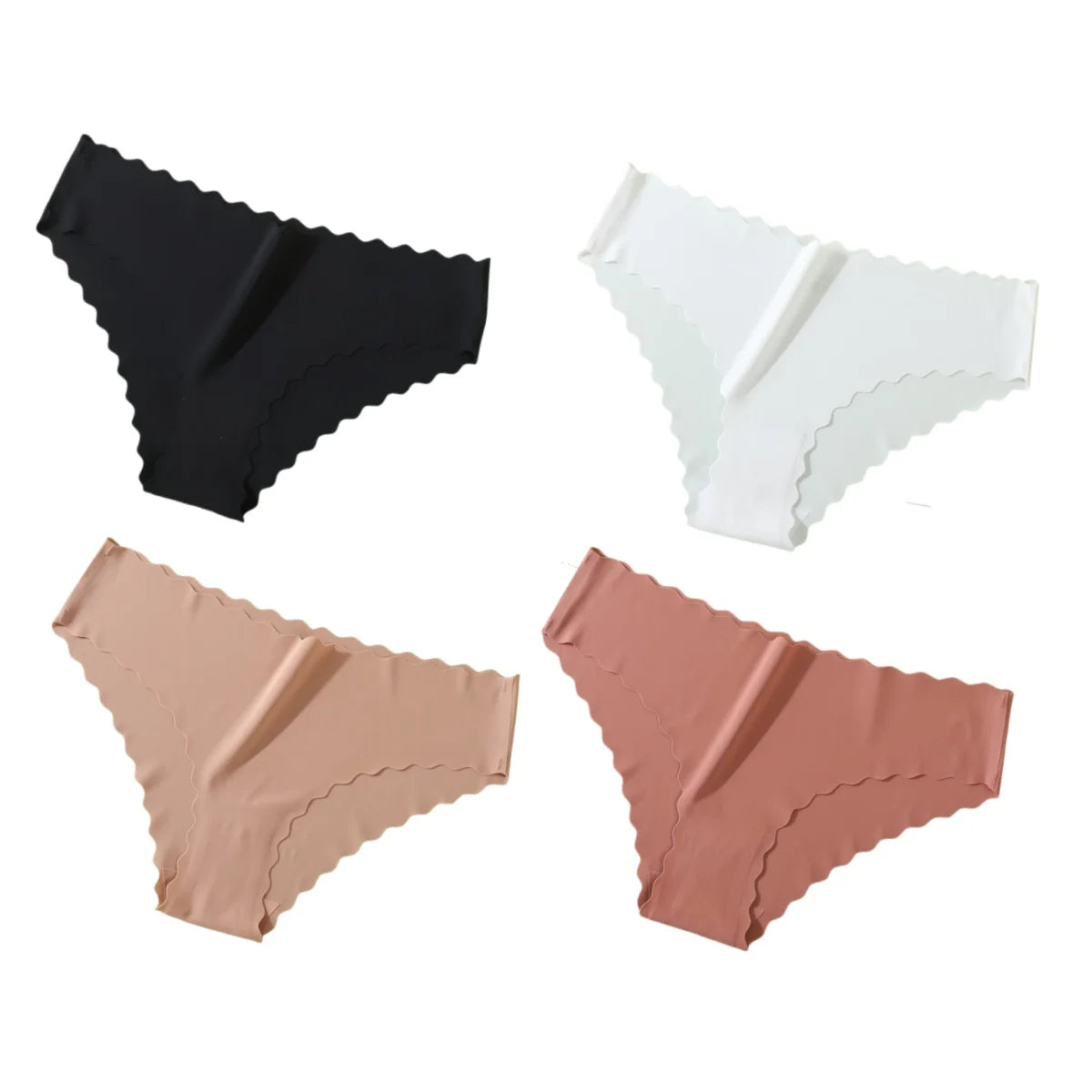 4Pcs/Set Ice Silk Mid-Rise Panties Women's Seamless Briefs Solid No Show Underwear Scalloped Edge Panties Sexy Lingerie XS-XL