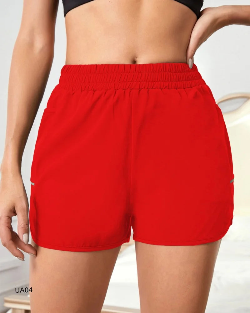 Summer high waisted yoga shorts, fashionable and sexy running and fitness pants, solid color practical pocket casual shorts Tahsi Fashion House