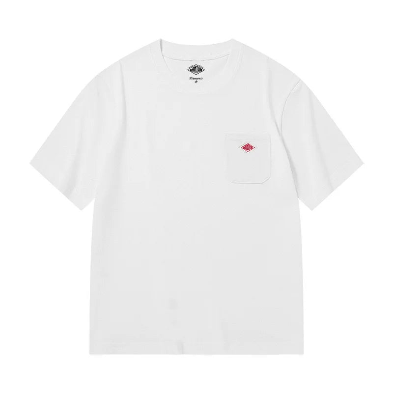 Men and Women's Pure Cotton Fashion Brand Embroidery T-Shirt Tee Simple Pocket Short Sleeve Orders Exported to Japanese