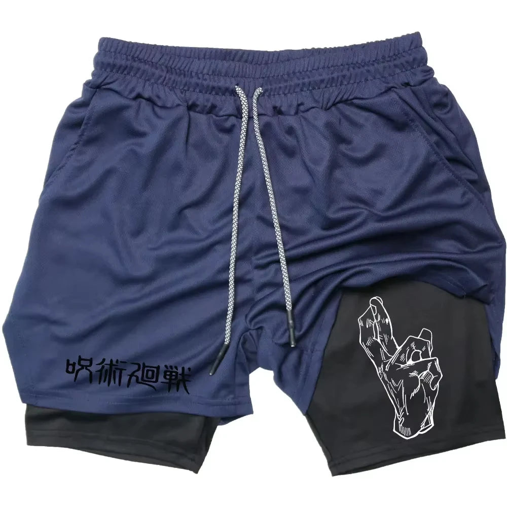 Anime Jujutsu Kaisen Gym Shorts Fitness 2 in 1 Compression Performance Shorts Workout Quick Dry Athletics Short Pants RL0601