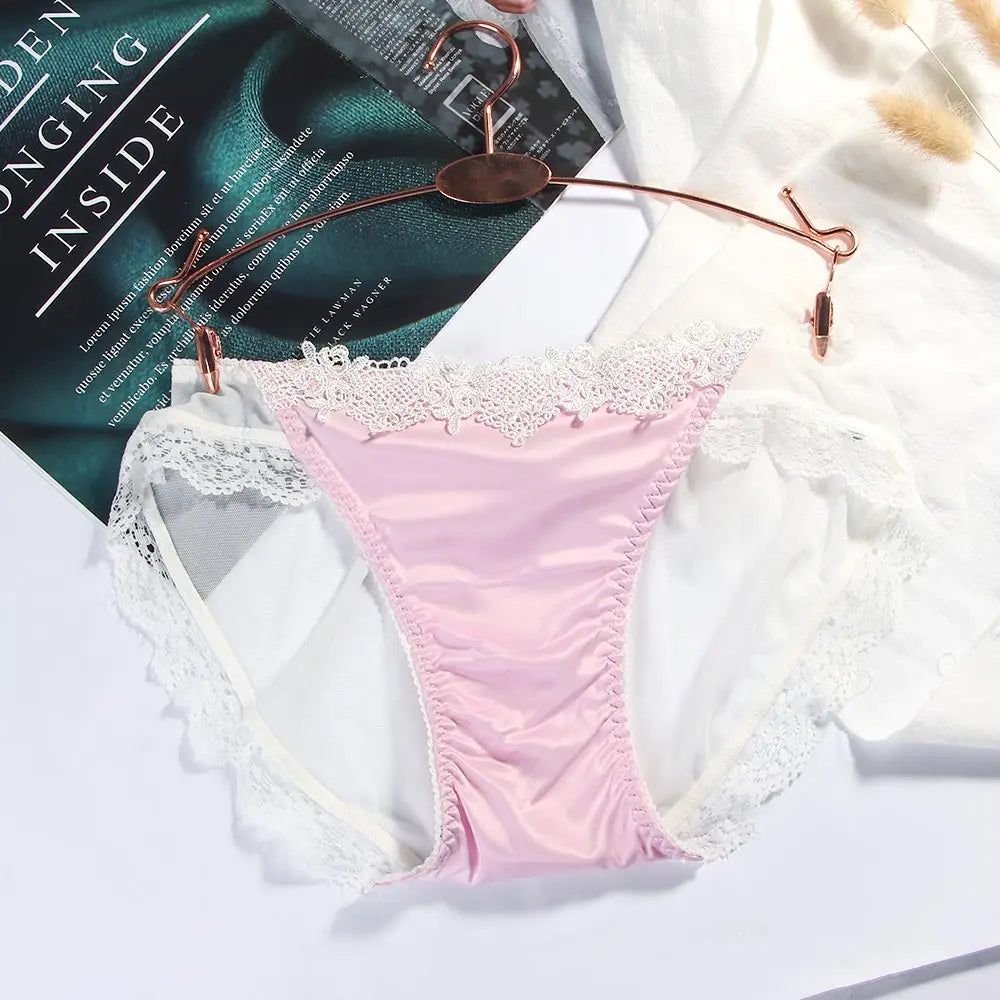 Solid Color Sumptuous Hollow Out Women Low-rise Net Lace Panties Briefs Underwear