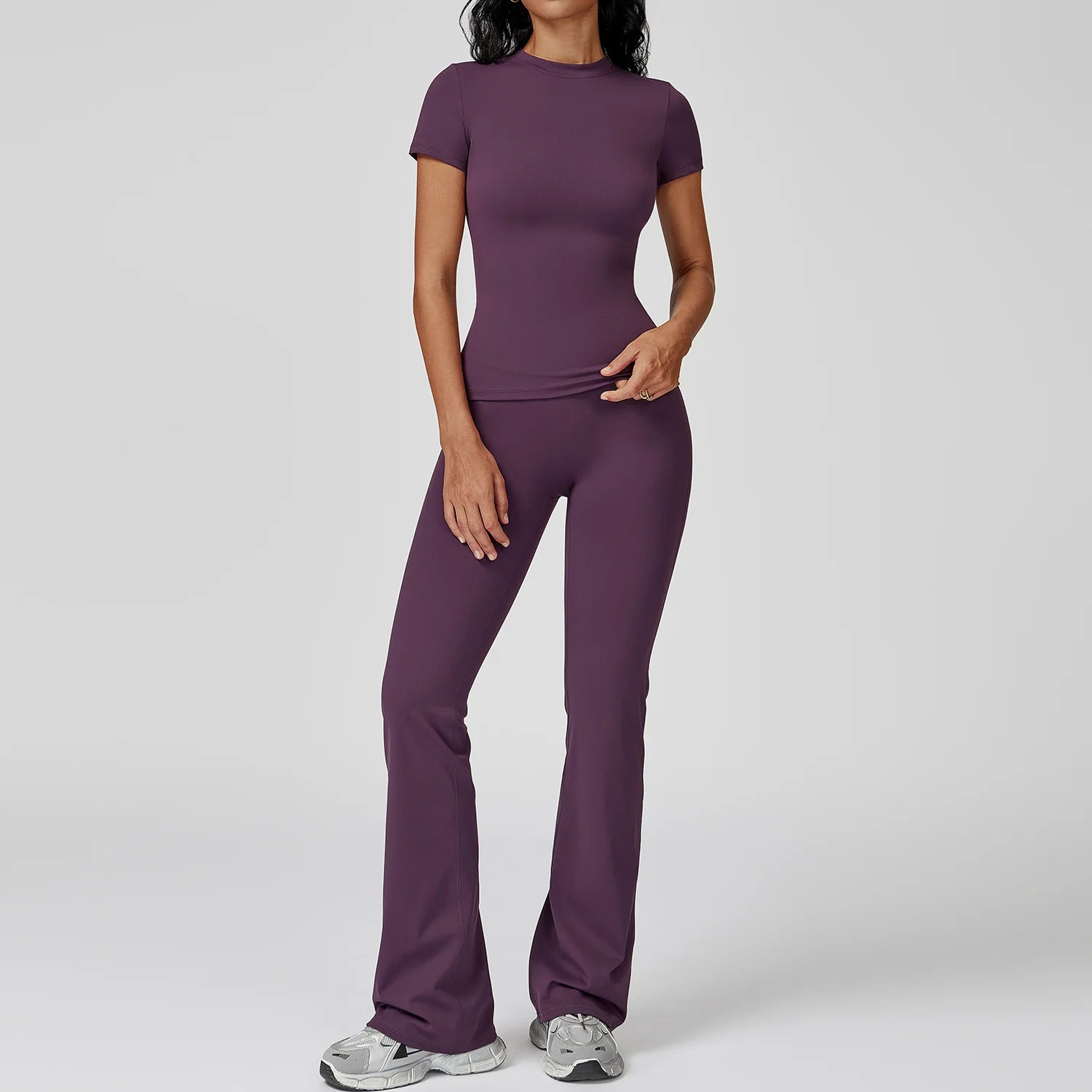 Women  Yoga Set 2PCS Workout Set Sportswear Gym Clothing Fitness Long Sleeve High Waist Leggings Cycling Shorts Sports Suits - ATFH