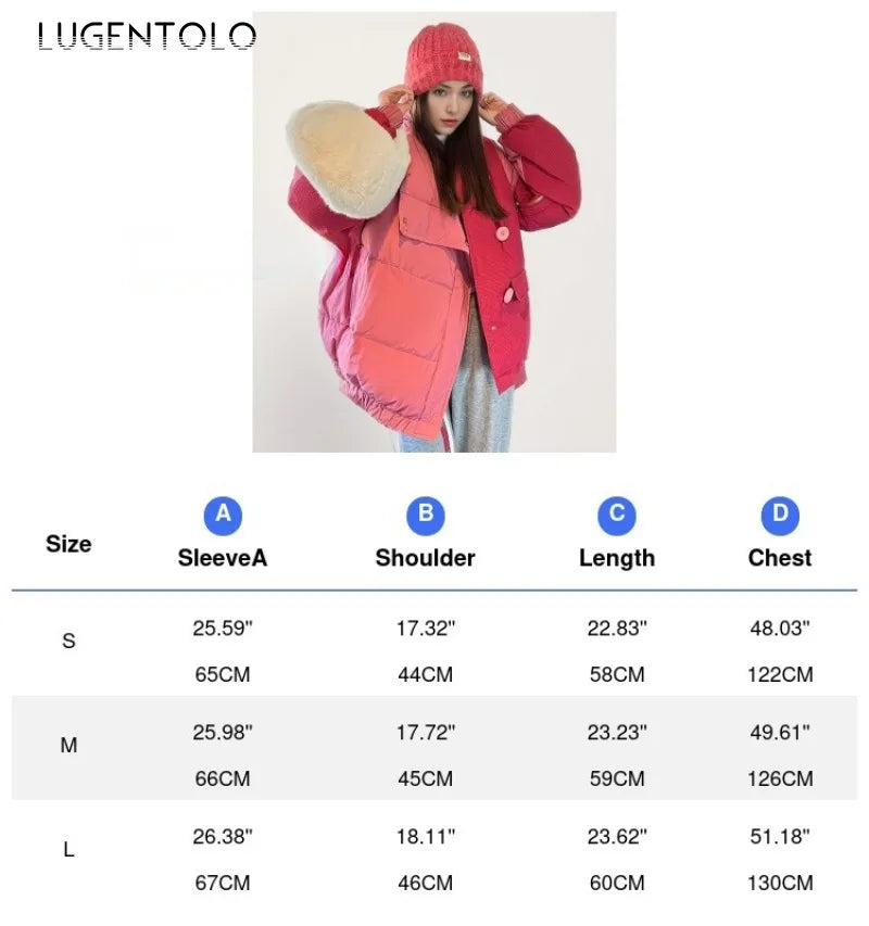 Women Y2k Parkas 2025 Contrast Color Thick Warm Down Cotton Bread Jacket Fashion Single Breasted Versatile Christmas Party Wear