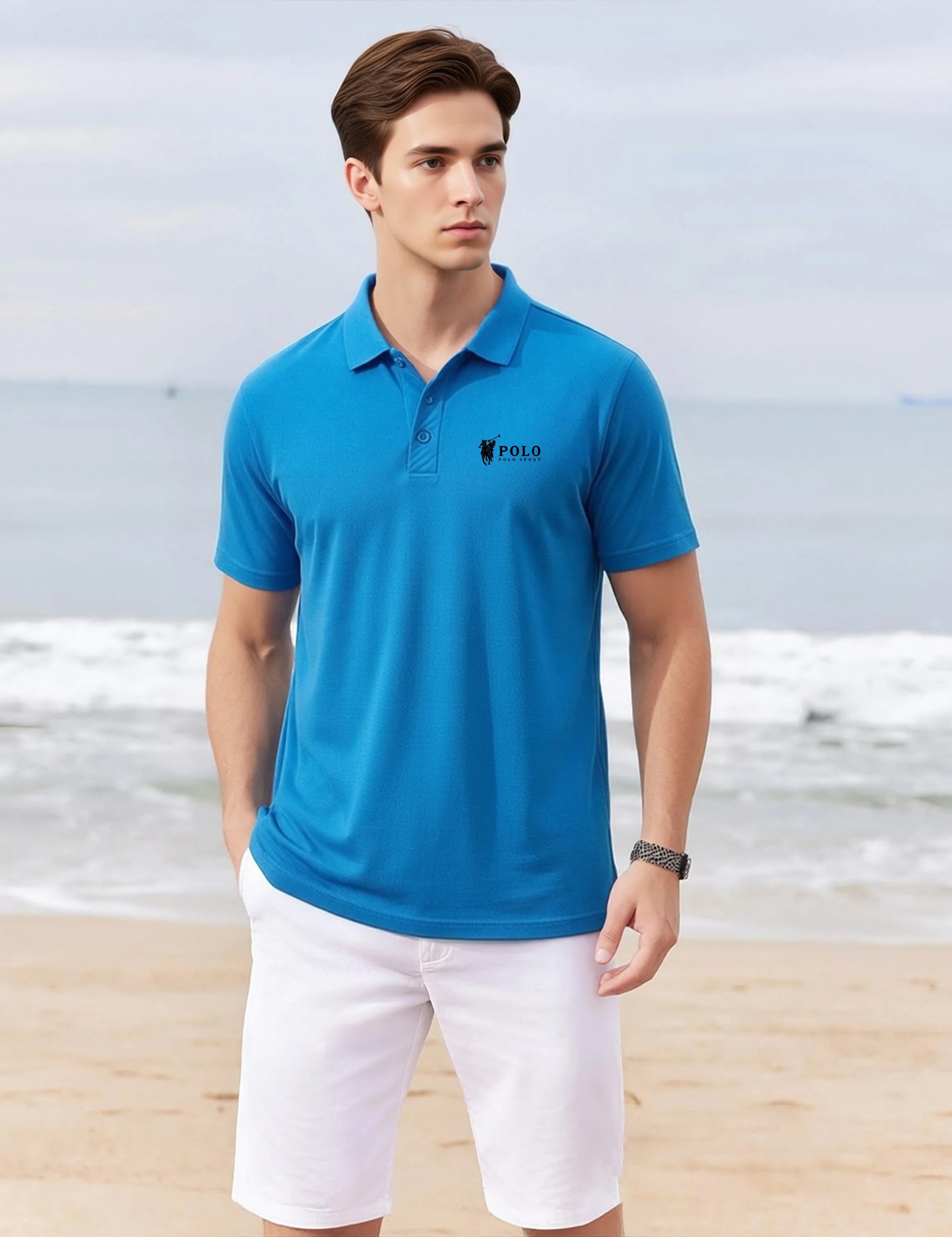 Men's summer high-quality short sleeved polo shirt button letter printed T-shirt for business and casual men's wear
