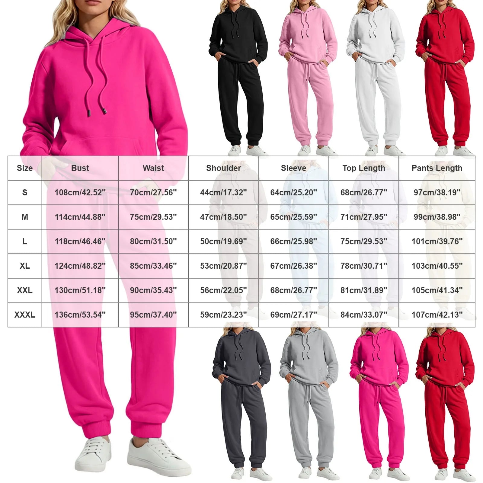 Autumn Winter Women Casual Hooded Tracksuit Long Sleeve Sweatshirt Matching Elastic Cuff Jogger Pants Soft Sport Female Clothes