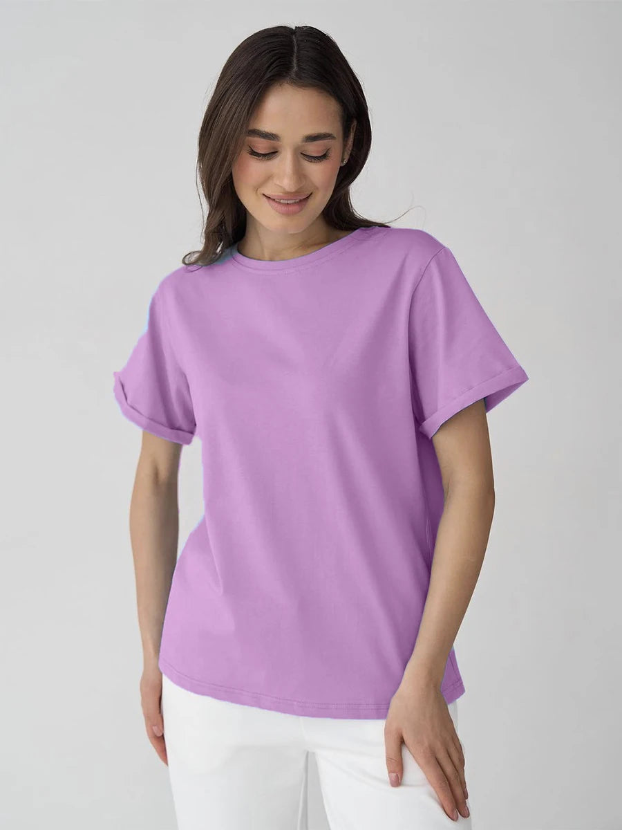 WYWM 100% Cotton Tshirts Women 2024 Summer Harajuku Solid Basic T Shirts Loose Casual O Neck Tees Green Soft Female Tops - ATFH