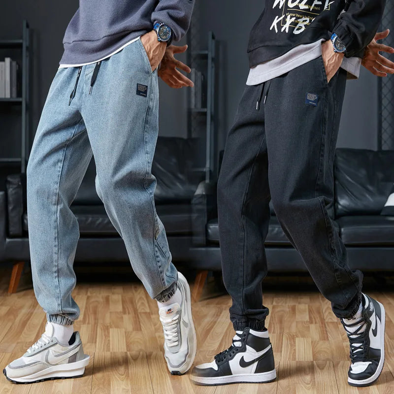 Spring Summer Black Blue Cargo Jeans Men Streetwear Denim Jogger Pants Men Baggy Harem Jean Trousers Plus Size ATFH