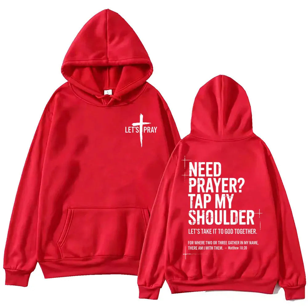 Need Prayer Tap My Shoulder Bible Verse Print Hoodie Fashion Vintage Hooded Sweatshirts Men Women Casual Loose Fleece Pullovers