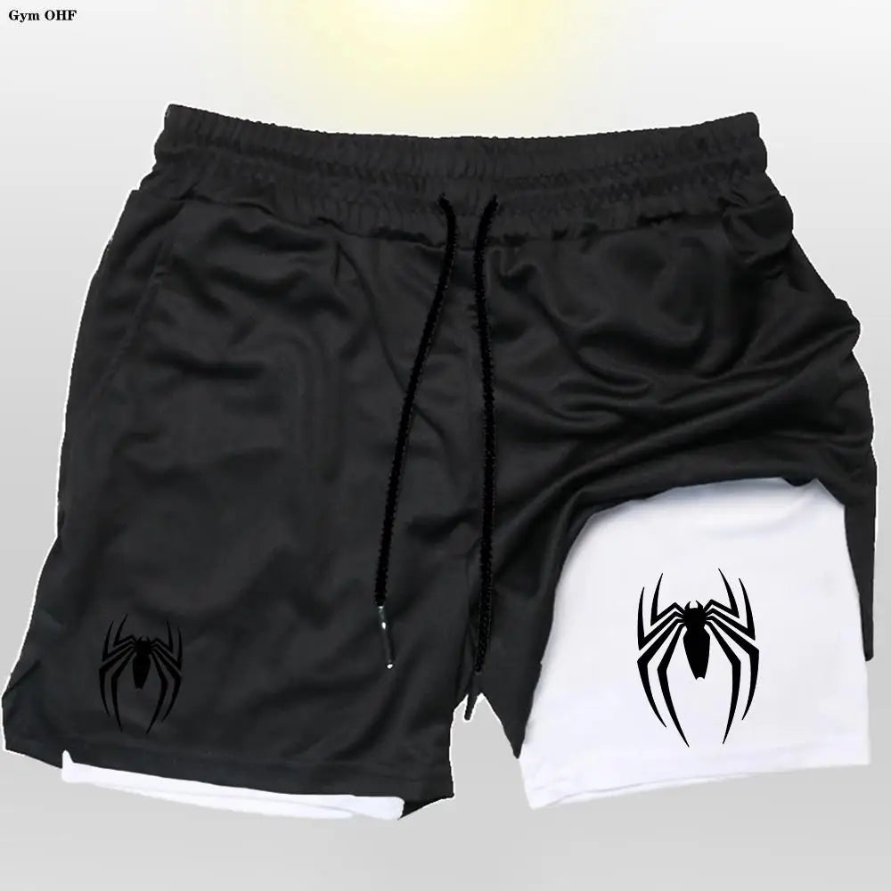 2099 Spider Sport Shorts Men Sportswear Double-Deck Running Shorts 2 In 1 Beach Bottoms Summer Gym Fitness Training Short Pants