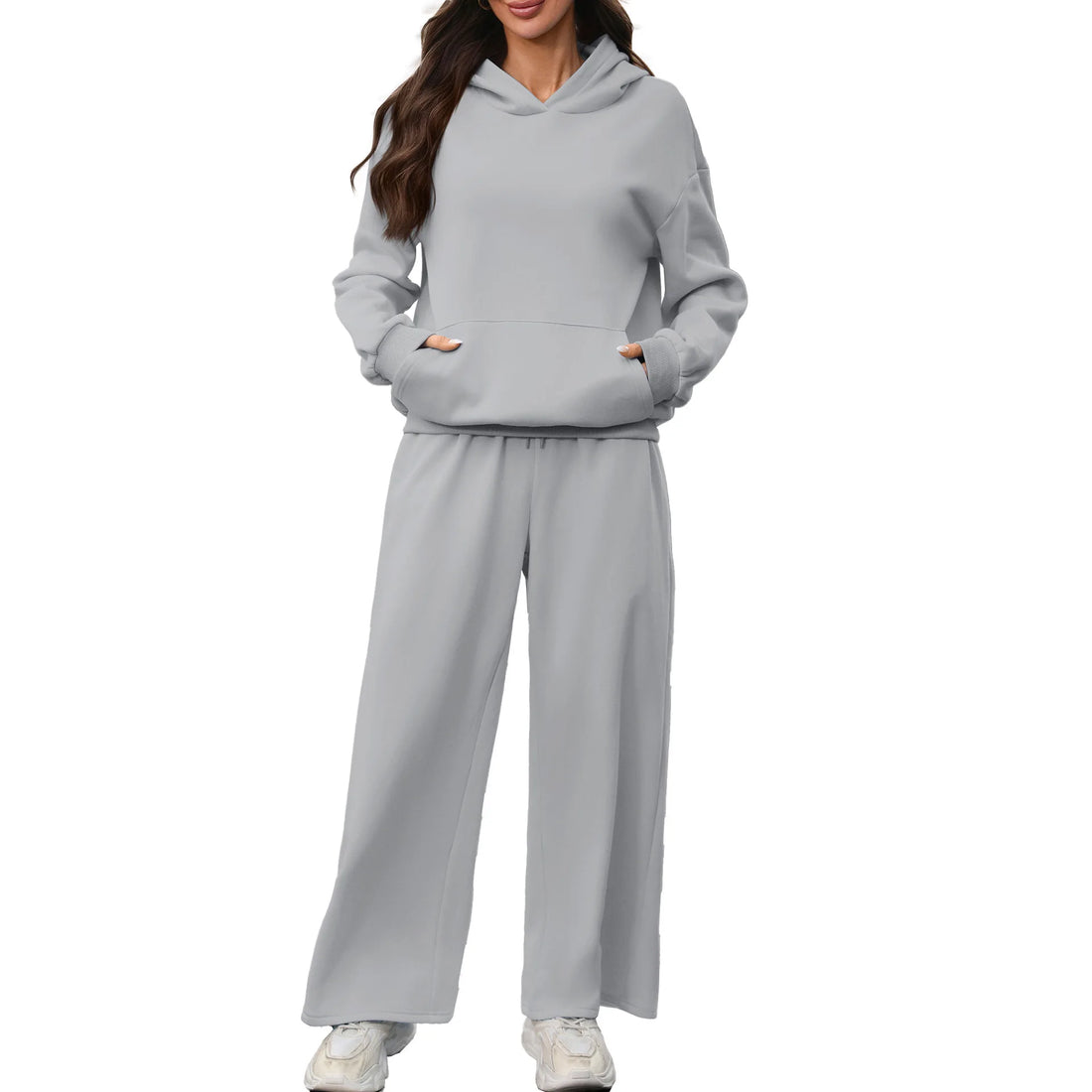Women's Two-piece Tracksuit Sets Autumn Winter Ladies Casual Thick Hooded Long Sleeve Pullover Hoodie + Wide Leg Sweatpants