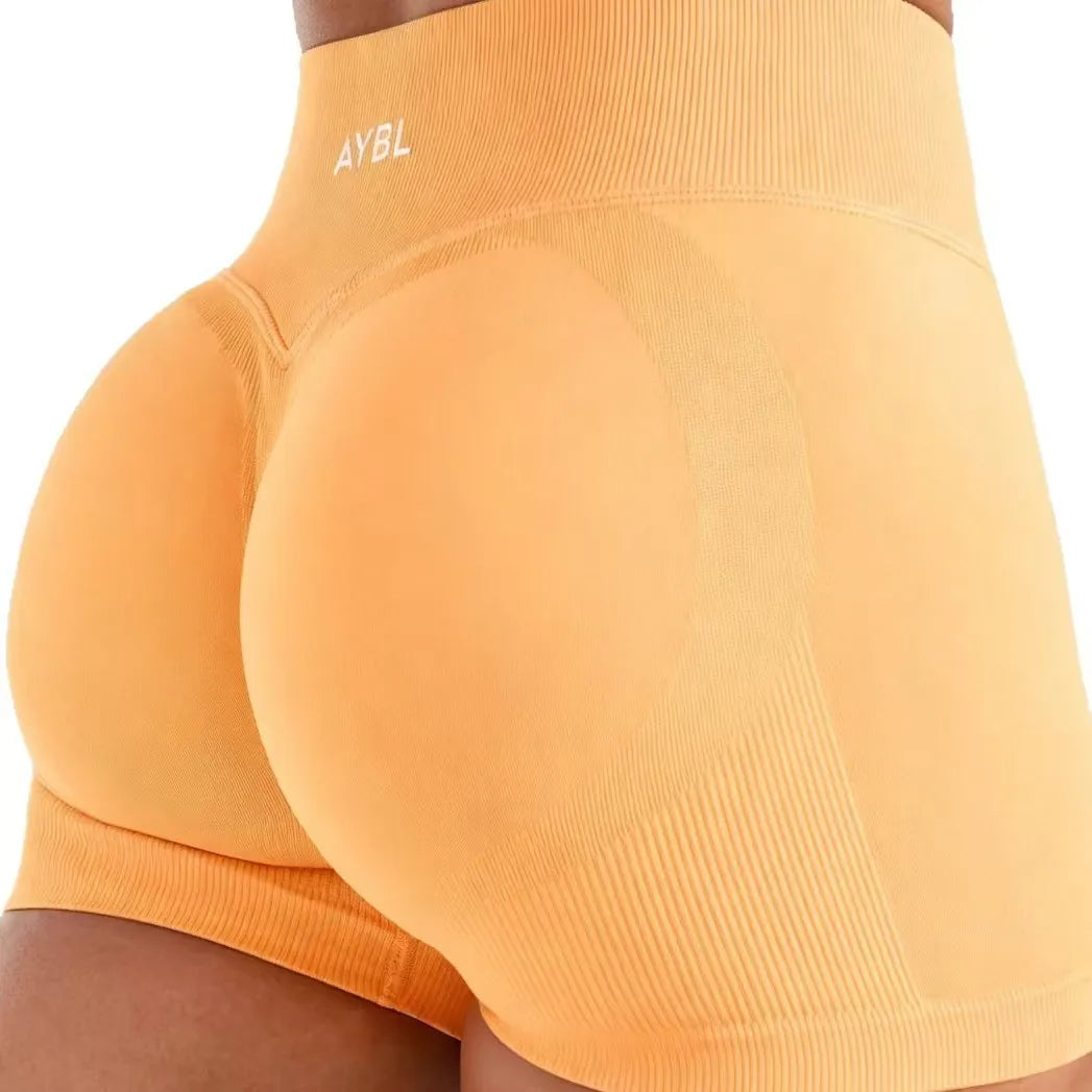 Shorts de yoga sans couture taille basse pour femme, effet froncé, extensibles, pour le sport et le fitness