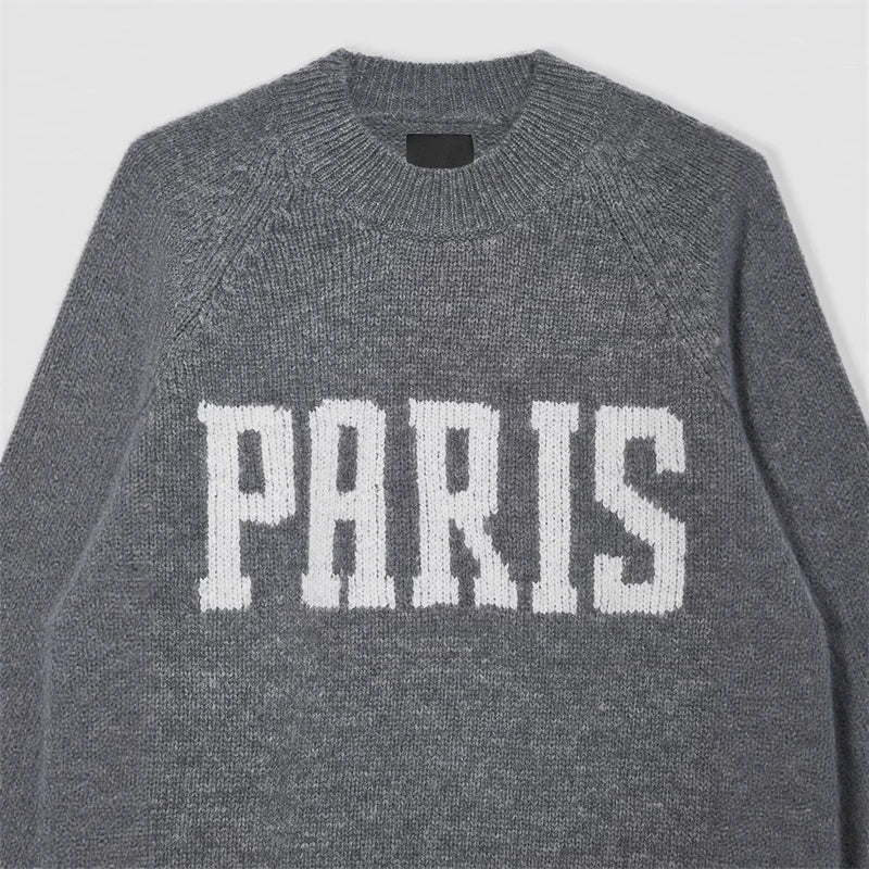 2026 Spring/Winter New Classic Paris Letter Jacquard 100% Cashmere Slim Fit Knit Sweater for Women - ATFH