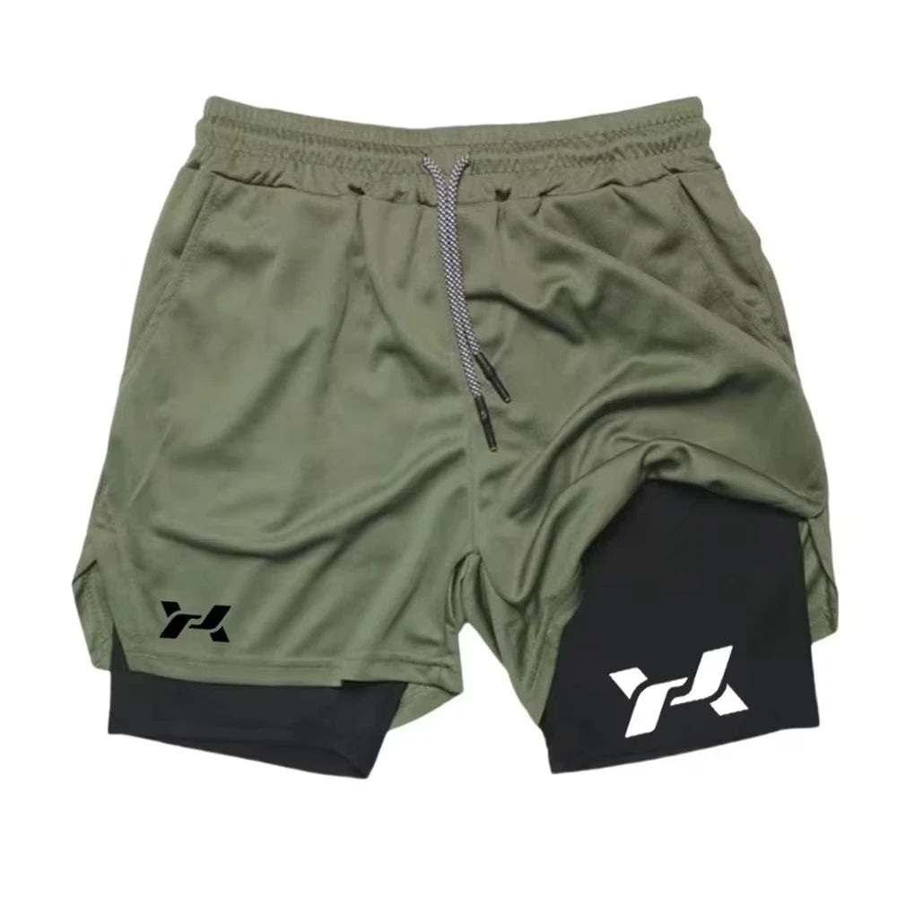 2026Men's Two-in-one Sports Shorts Breathable Casual Quick-drying Double-layer Shorts Running Sportswear Bottoms ZY00197