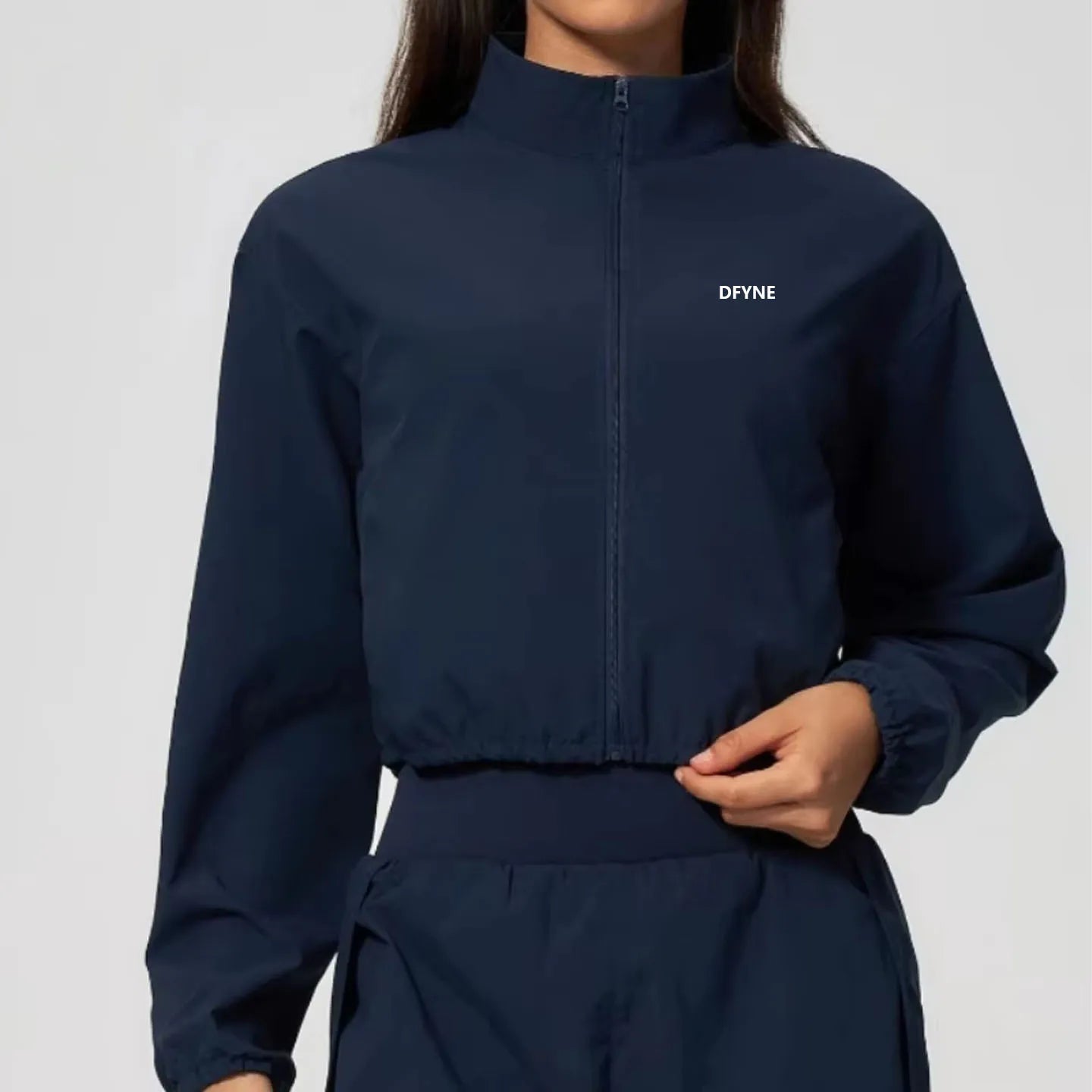 DFYNE Women Cropped Zip Up Jacket High Neck Long Sleeve Sportswear Casual Workout Running Yoga Jacket Lightweight Fitness Top
