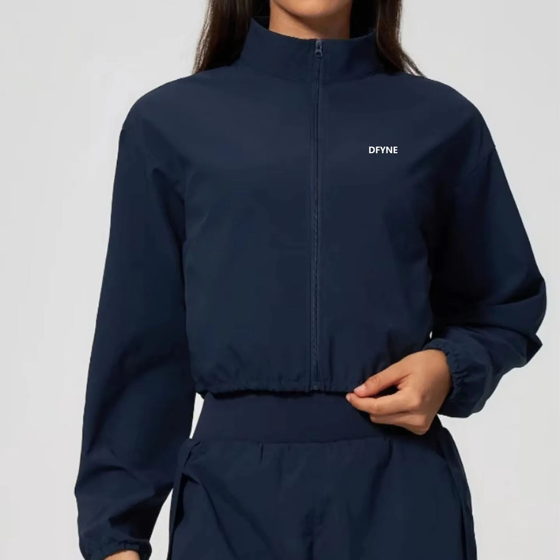 DFYNE Women Cropped Zip Up Jacket High Neck Long Sleeve Sportswear Casual Workout Running Yoga Jacket Lightweight Fitness Top