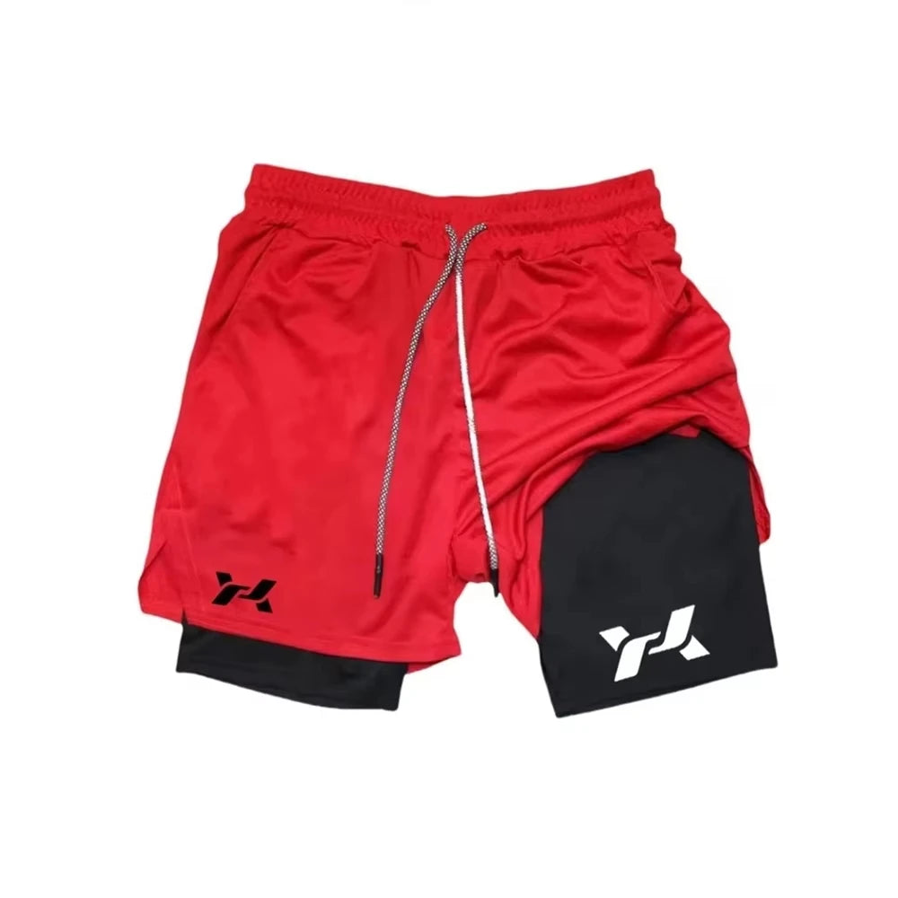 2026Men's Two-in-one Sports Shorts Breathable Casual Quick-drying Double-layer Shorts Running Sportswear Bottoms ZY00197