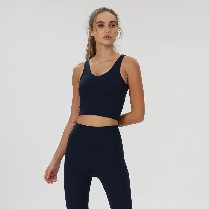 Women's Seamless U Neck Yoga Crop Top - Buttery Soft Ultra-Stretch Fitness Vest with Racerback & Removable Pads - ATFH