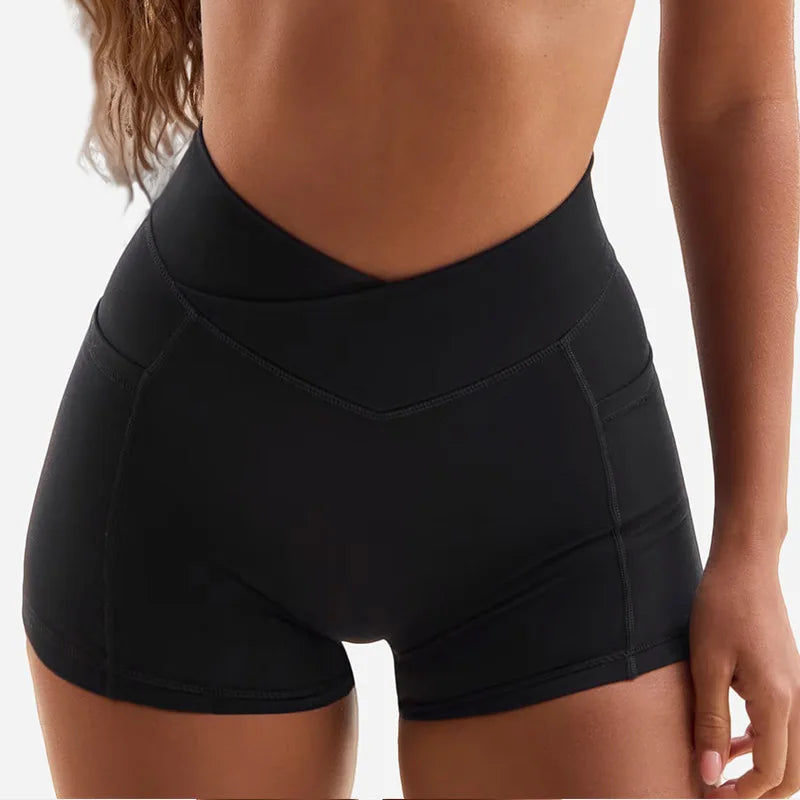 High Elastic Nude Feeling Breathable Elastic Cross Waist Three-point Shorts Suspender Beautiful Back Sports Underwear Yoga Suit - ATFH