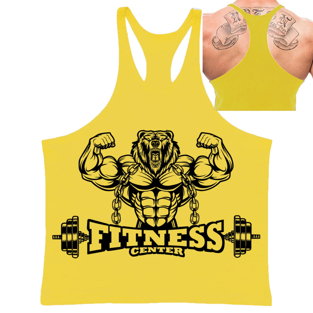 Men's Fitness Bear Graphic Stringer Tank Top, Bodybuilding Gym Vest, Summer Casual Street Fashion Sleeveless Shirt