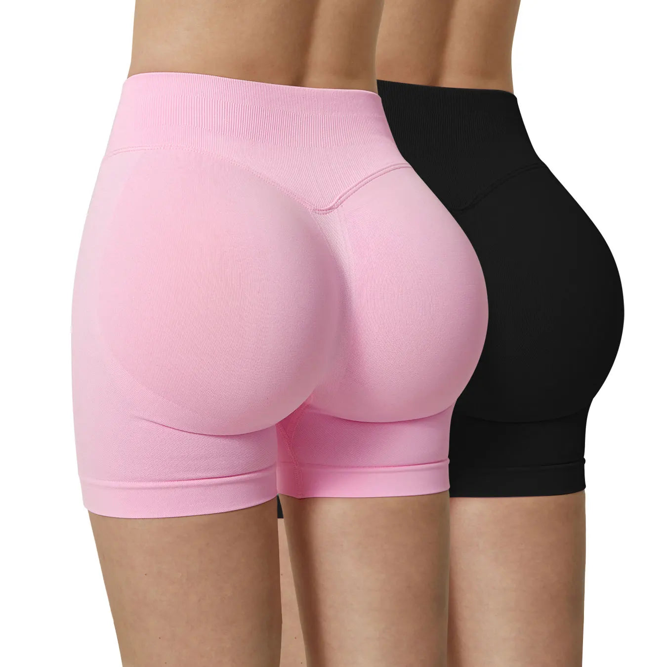 CZGUKE-2PCSWomen Seamless High Waist Scrunch Butt Shorts 2 Pack Elastic Tummy Control Gym Workout Running Athletic Sports Shorts