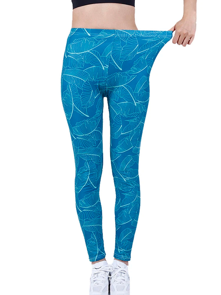 CUHAKCI Fashion Women Leggings Beautiful Leaf Floral Printing High Waist Jeggings Stretch Pant Sexy Hot Sale Clothing Mujer - ATFH