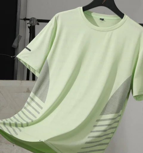 Running T-shirt Men Summer Ice Silk Thin Top Reflective Printing Quick Dry Short Sleeve Breathable Fitness Sports T-shirt 5XL ATFH