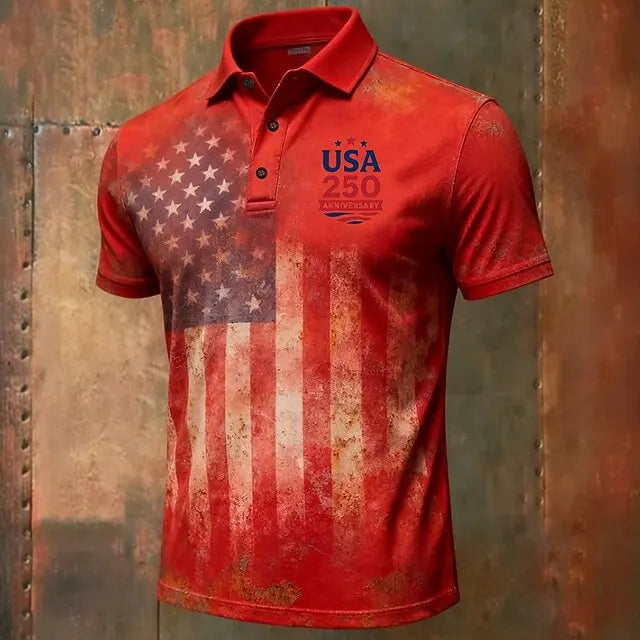 USA 250 Anniversary Men's Polo Short Sleeve Polo Shirts American US Flag Polo Shirts Casual Outfit Trendy Buttons Men Polo 2026