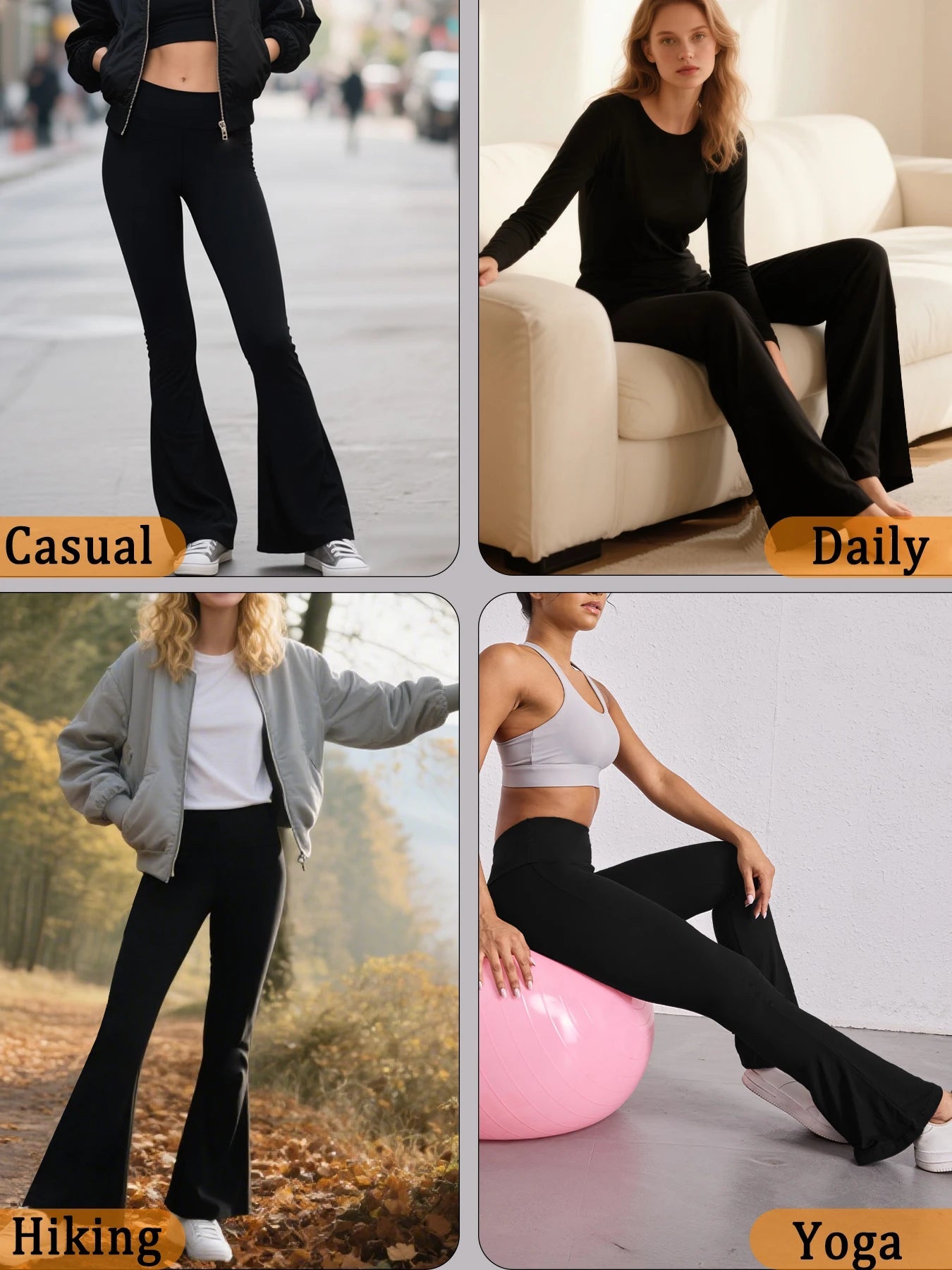 2 pack Women's Super Soft Flare Pants High Waisted Tummy Control Workout Yoga Leggings Bell Bottoms ATFH