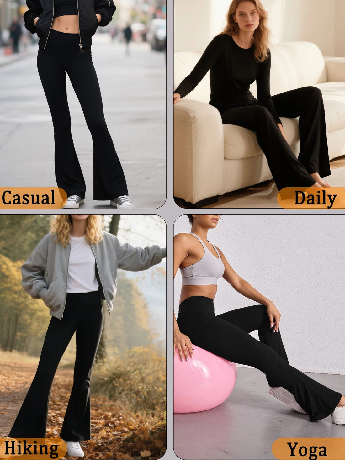 2 pack Women's Super Soft Flare Pants High Waisted Tummy Control Workout Yoga Leggings Bell Bottoms ATFH