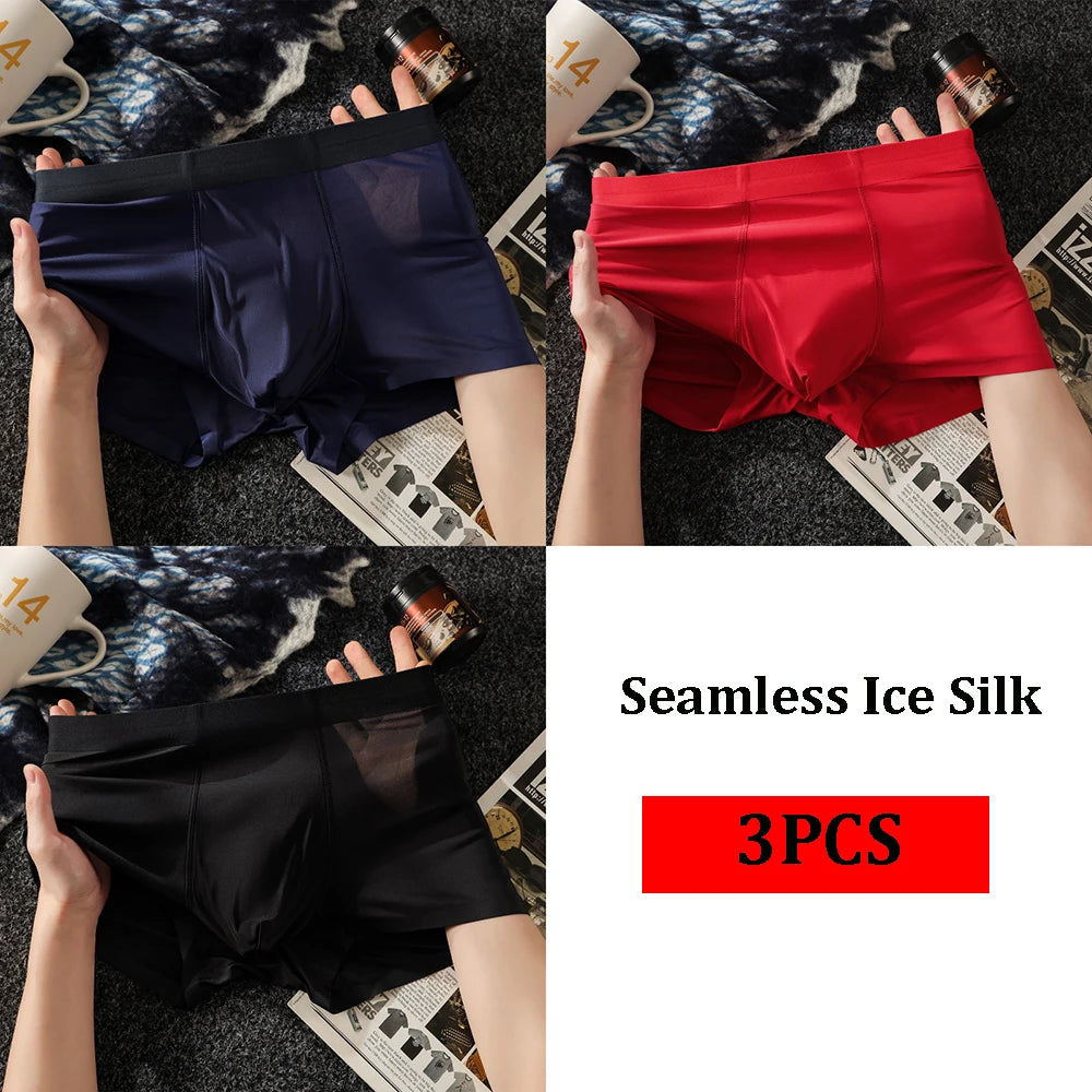 1/3PCS Summer Ultra-thin Ice Silk Man Underwear Breathable Antibacterial Mesh Crotch Boxers High Elastic Seamless Men's Panties