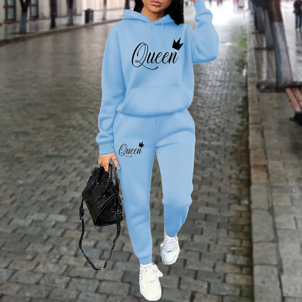 Queen Letter Graphic Print Women's Sets Hoodies Pants 2pcs Suit Autumn Winter Sports Jogging High quality Aesthetic Tracksuit
